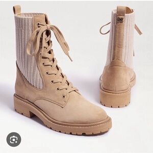 Sam Edelman Taupe Knit-Cuff Lace-Up Combat Boots